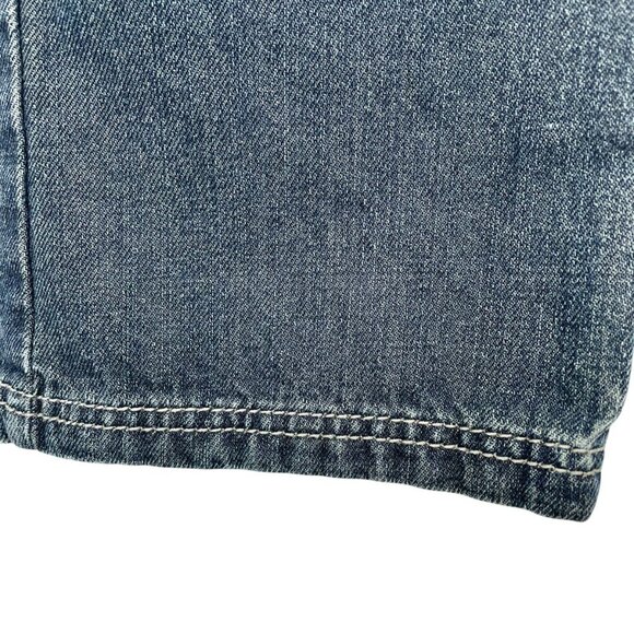Vintage Y2K Grunge Straight Leg Mid-Rise Dark Wash Feathered Jeans 14 Leather - Picture 14 of 16